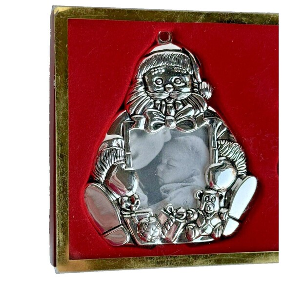 NEW Gorham Silver Plated Christmas Photo Frame Ornaments Red Ribbon Set of 3 - Picture 2 of 5